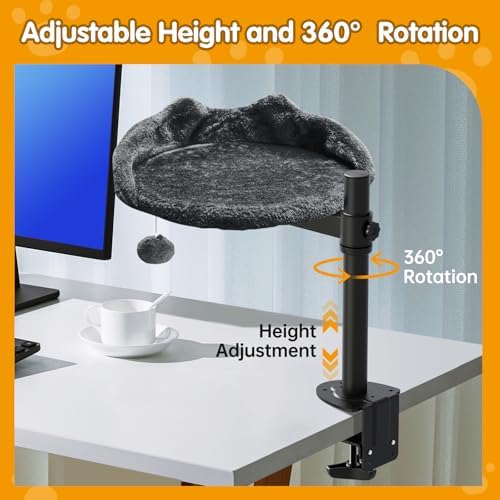 Cat Desk Bed - Adjustable Steel Frame,Faux Fur Perch Holds 40lbs