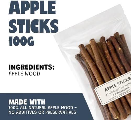 Apple Stick Chew Toy for Rabbits, Hamsters, Guinea Pigs, Chinchillas and Other Small Animals, All Natural Pet Wood Chew 100g