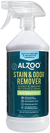 ALZOO Pet Stain & Odor Remover Spray for Dog & Cat Urine, Carpet, Furniture & Floors | Active Enzyme & Probiotic Formula | Apple Blossom Scent | Made in USA | 32 oz