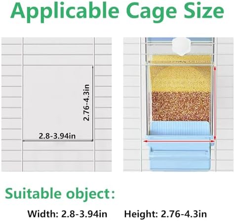 Hamiledyi Automatic Bird Feeder No Mess Bird Cage Feeder Transparent Acrylic Parrot Seed Food Container with Perch Cage Accessories for Parakeet Finch Lovebirds Budgies Canary (Blue)