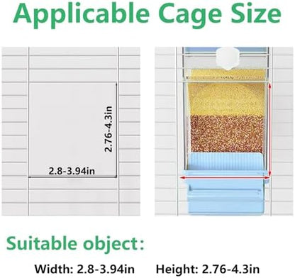 Hamiledyi Automatic Bird Feeder No Mess Bird Cage Feeder Transparent Acrylic Parrot Seed Food Container with Perch Cage Accessories for Parakeet Finch Lovebirds Budgies Canary (Blue)