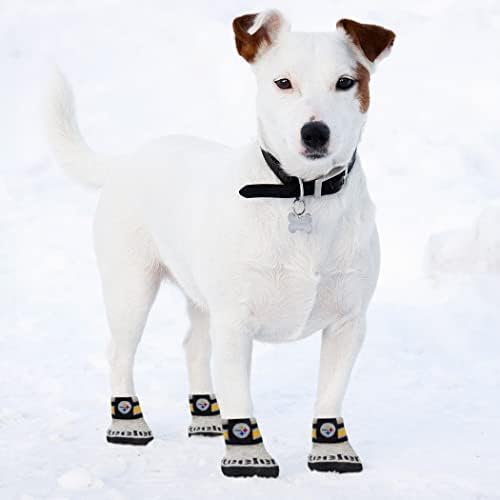 NFL Pittsburgh Steelers Anti Slip Dog Socks with Elastic Ribbed Top, Size X-Small/Small. Indoor/Outdoor Socks, Best Dog Paw Protector, 2 Pairs, Cool Puppy Supplies with NFL Logo of Steelers Team