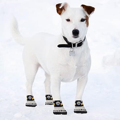 NFL Pittsburgh Steelers Anti Slip Dog Socks with Elastic Ribbed Top, Size X-Small/Small. Indoor/Outdoor Socks, Best Dog Paw Protector, 2 Pairs, Cool Puppy Supplies with NFL Logo of Steelers Team