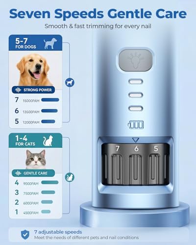 CATPICK 7-Speed Quiet Dog & Cat Nail Grinder with 360° LED for Thick Nails