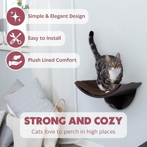 Trixie Lorena Cat Wall Mount Furniture - Elevated Cat Bed with Removable Pad, Raised Climbing Bed - Brown