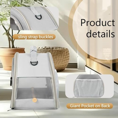Bird Carrier, Portable Small Bird Parrot Parakeet Carrier with Standing Perch and Stainless Steel Tray, Side Access Window Collapsible (Grey, Horizontal Perch)