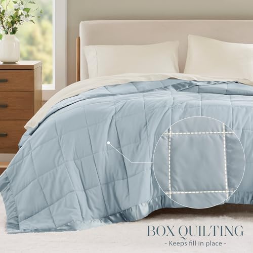 Madison Park Down Alternative King Size Blanket for Bed, Satin Trim, Blue