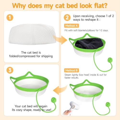Cotton Rope Cat Bed, Instinct Hand Woven Cat Basket with Rope Tail