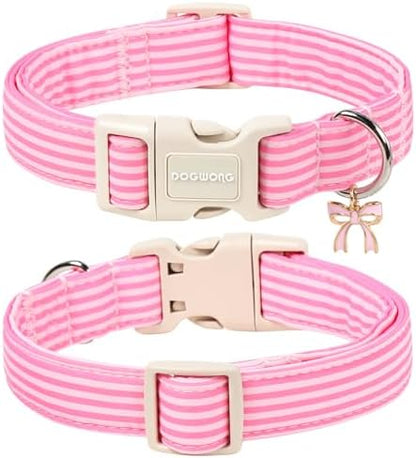 DOGWONG Pink Striped Girl Dog Collar for Puppy Dogs XS