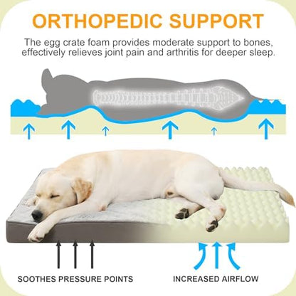 KSIIA Orthopedic Dog Bed for Extra Large Dogs with Waterproof, Grey, 53x36