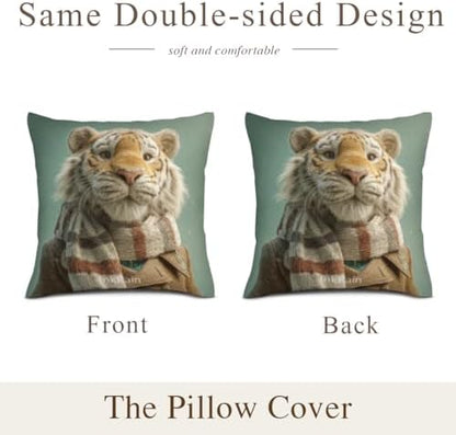 InkRain Winter Animal Cute Tiger Pillow Cover 26x26 Inch Set of 2 Home Decor Decorative Cotton Linen Illustration Pillowcases for Living Room House Sofa