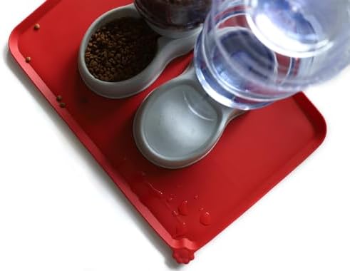 Hoki Found Large Silicone Non-Slip Pet Dog Cat Bowl Mats - Waterproof Dog Cat Food Mats - Classic Red
