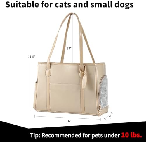 Stylish Dog Purse Carrier, Leather Pet Carrier Bag for Small Dogs Cats Puppy, Airline Approved Soft-Sided Carrier Ivory