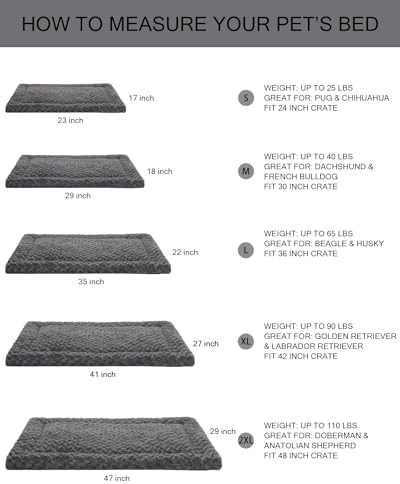 Washable Dog Bed Mat Crate Pad Soft Fluffy Pet Kennel Beds Dog Sleeping Mattress for Large Jumbo Medium Small Dogs, 48 x 30 Inch, Gray (Pack of 2)