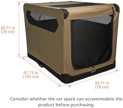 Amazon Basics Portable Folding Soft Dog Crate, Double Door, Collapsible Travel Kennel, Easy to Set Up, Sturdy, Secure, XL 42" x 31" x 31", Tan