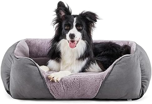 MIXJOY Dog Beds for Medium Dogs Washable, Calming Pet Bed Medium Size Dog, Soft Rectangle Pet Beds Sofa Cuddler, Orthopedic Sleeping Rabbit-Velvet Cozy Puppy Bed with Anti-Slip Bottom (30x24in, Grey)
