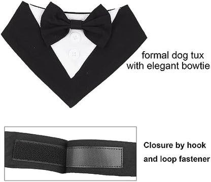 ADOGGYGO Dog Tuxedo Bandana, Wedding Birthday Dog Bow Tie, Black, Large