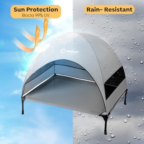 Veehoo Outdoor Dog Bed with Canopy, Cooling Elevated Dog Shade for Outside