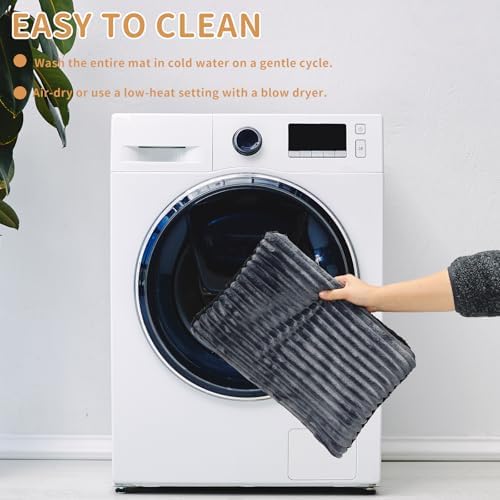 Self-Warming Cat Bed Pad 30x20 inches Self-Heating Cat Bed Mat Thermal Blanket for Indoor Cats & Dogs Stripes Gray