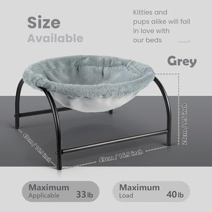 JUNSPOW Cat Bed Dog Bed Pet Sleep Hammock 16.9in x 16.9in x 9.5in, Grey+Fur