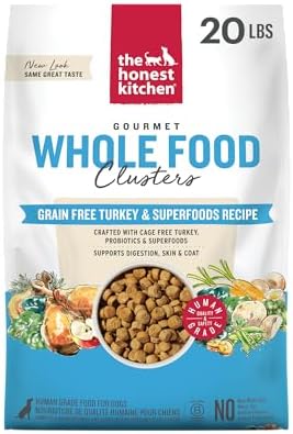 The Honest Kitchen Grain Free Turkey & Superfoods Whole Food Clusters, Human Grade Dry Dog Food, Vet-Crafted Nutritional Support for Skin, Coat, Digestion & Overall Wellness, 20 lb Bag