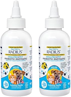 RADIUS OralPro+ Pet Probiotic Enzymatic Water Additive - Dog and Cat Dental Care Solution - Plaque & Tartar Defense Meal Supplement - Fresh Breath & Gut Health - Calming Vanilla, 4 Oz (Pack of 2)