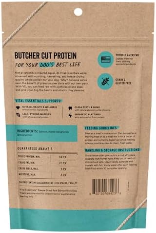 Vital Essentials Freeze Dried Dog Treats, Salmon Bites, 5 oz Bag