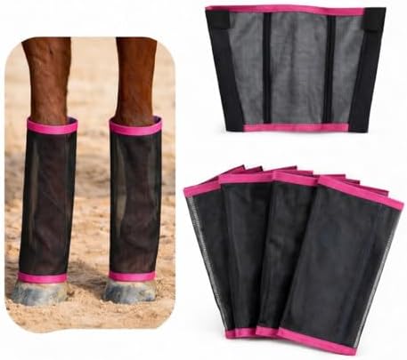 Fly Boots for Horse-Set of 4 Breathable Mesh Horse Fly Leg Guards, UV Protective Lightweight Fly Protection, Reduce Stomping & Insect Stress for Riding, Training, Pasture & Trail Riding (Pink)