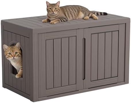 Cat Litter Box Enclosure, Covered Cat Litter Box with Adjustable Partition, Multi-Functional Hidden Enclosed Litter Box Furniture, Easy to Clean & Assemble, Grey
