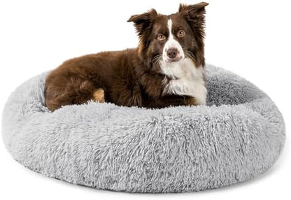PetAmi Calming Donut Dog Bed, Washable Faux Fur, 30 Inch Medium, Light Grey