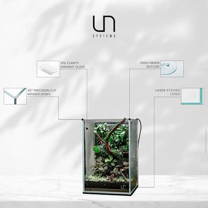 UNS Ultra Clear Rimless Tank - 10.6GAL | 40.5L - 11.81x11.81x17.71 | 30x30x45 CM, 5mm Glass Thickness, Leveling Mat Included - Low Iron, High Clarity Fish Tank w/ 45° Mitered Edge - [30T]
