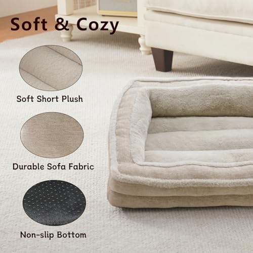 Laojin Balhen Cat Couch for Pets, Washable Cat Beds for Indoor Cats, Super Soft Plush Supportive Dog Couch Bed for Puppy and Kitten with Anti-Slip Bottom, 24inch, Beige