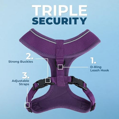 Best Pet Supplies Voyager Aerolite Over the Head Dog Harness, No Pull Breathable Air Mesh Vest, Quick Dry with Reflective Stitching, Adjustable Escape Resistant Harness - Purple, Large
