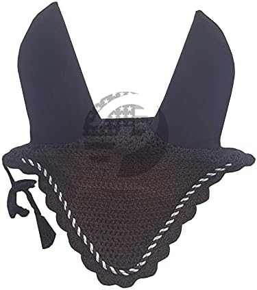 Horse Ear Bonnet Fly Veil Crochet Equestrian with Piping 30 Color Full/COB/Pony (Large/Full, Brown)