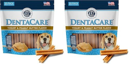 AMERICAN KENNEL CLUB Dentacare Yogurt and Peanut Butter Dental Dog Treats, Naturally Flavored, Good for Dog Dental Health, 20 Count (Pack of 2)