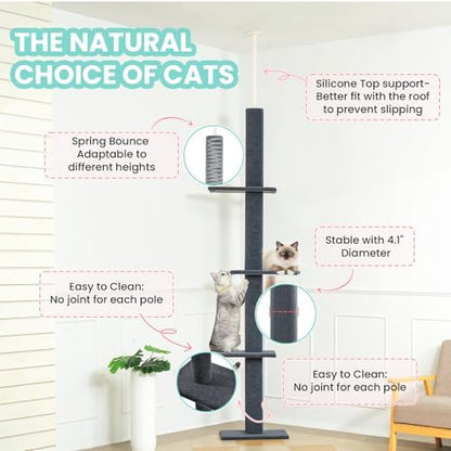 Max & Marlow 95-108" Floor to Ceiling Cat Tree for Indoor Cats, Dark Grey