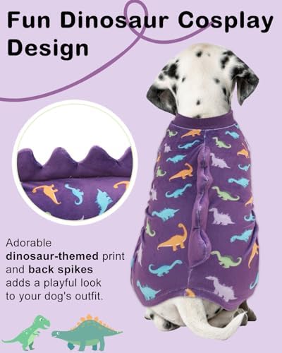 CuteBone Dinosaur Costume Dog Pajamas, Stretchy Spandex Crystal Velvet Sleepwear Coat for Small Dogs, Soft & Warm Pet Outfit Clothes for Cold Weather, Cozy Pullover Design COSP04S