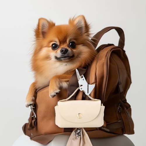 Affrolling 5 Pcs Leather Dog Poop Bag Holder Christmas Include 45 Scented Poop Bags Dispenser Cute for Travel Walking Dog Park and Outdoor Use(Apricot)