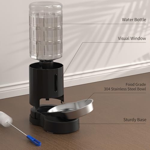 JUNSPOW Cat Water Dispenser with Stainless Steel Bowl (4L Black)