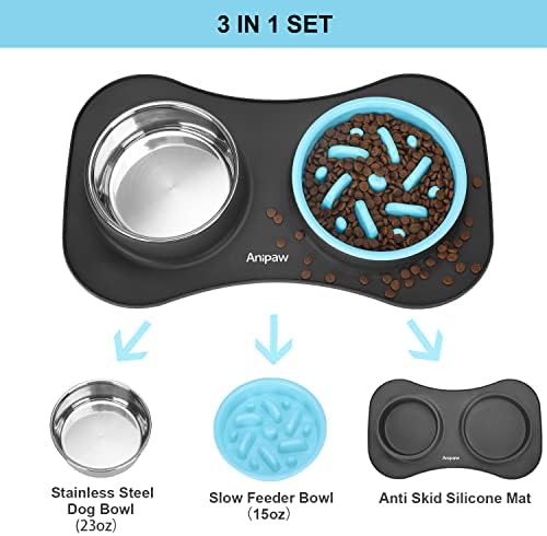 Slow Feeder Dog Bowls 3 in 1 Stainless Steel Food Water Bowl to Slow Eating