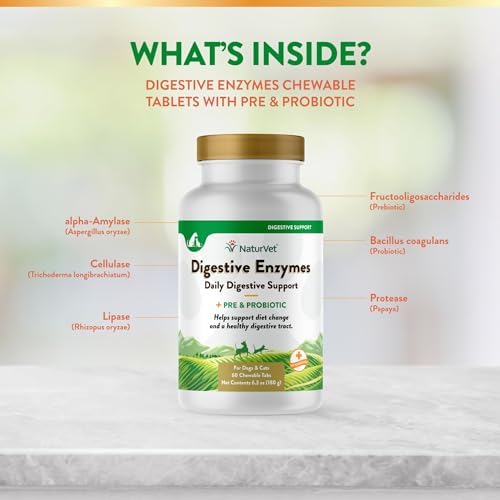 NaturVet Digestive Enzymes with Pre & Probiotic for Dogs & Cats - 60 Count