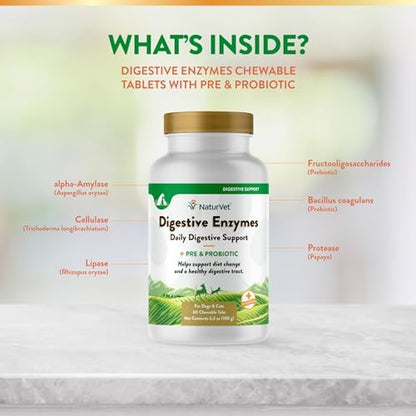 NaturVet Digestive Enzymes with Pre & Probiotic for Dogs & Cats - 60 Count