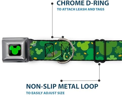 Buckle-Down Seatbelt Buckle Dog Collar - St. Patrick's Day Mickey Collage Greens - 1" Wide - Fits 11-17" Neck - Medium