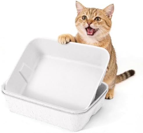 Disposable Litter Boxes for Cats, Durable and Water Resistant, Sustainable Large Disposable Litter Box, Disposable Cat Litter Boxes for Indoor/Travel Use, Standalone or as Liner (White, Large 3-Pack)