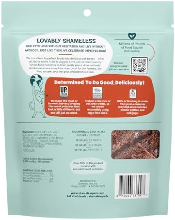 Shameless Pets Jerky Bites Treats, Duck-Tato - Healthy Dog Chews for Digestion Support with Fiber - Dog Treats with Real Cage-Free Duck - Free from Grain, Corn & Soy - 14 oz