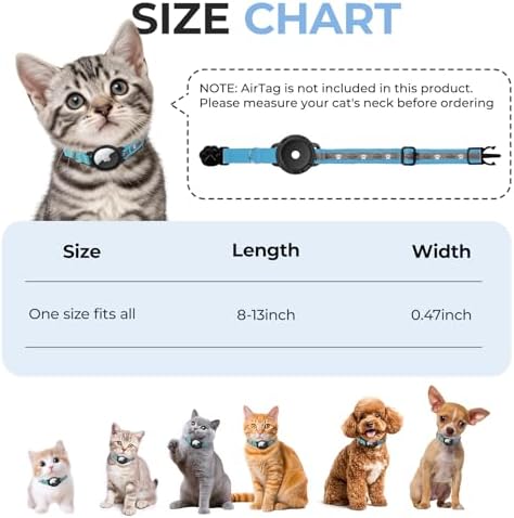 Breakaway AirTag Cat Collar, Reflective Cat Tracker Collar with Bell
