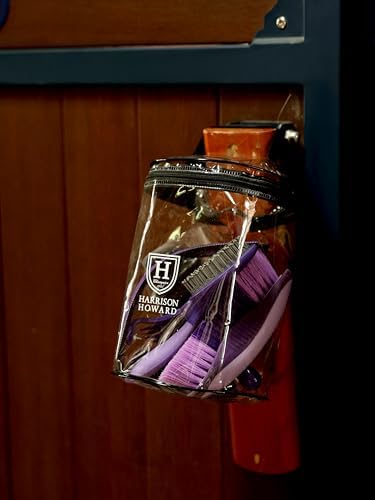 Harrison Howard Horse Grooming Kit, 7 Piece Horse Brush Set with Curry Comb, Hoof Pick, Sweat Scraper & Bag Purple