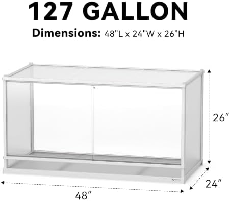127 Gallon Reptile Tank, 48" x 24" x 26" Barded Dragon Tank Reptile Enclosure for Easy Maintenance, Top Screen Ventilation & Sliding Door