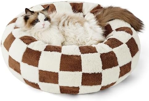 LE SURE Shown on TV Jacquard Donut Cute Cat Beds Indoor,Brown 20x20x6in