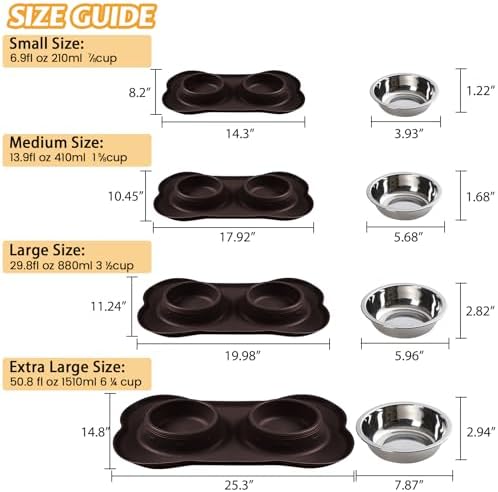 Hubulk Pet Dog Bowls 2 Stainless Steel Dog Bowl with No Spill Non-Skid Silicone Mat + Pet Food Scoop Water and Food Feeder Bowls for Feeding Small Medium Large Dogs Cats Puppies (Large, Chocolate)